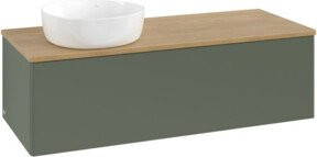 V&B Waschtischunterschrank Antao ohne Frontstruktur in Eiche Honig und Grau Grün lackiert, B/T/H: 120 x 50 x 50 cm - Bild 1
