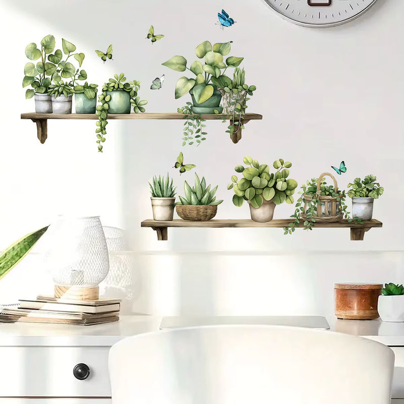 BRUP Wandaufkleber mit floralem Aquarell-Design aus Topfpflanzen und Schmetterlingen in Mehrfarbig für Wohnzimmer, Schlafzimmer und Kinderzimmer im Bohemian-Stil - Bild 2