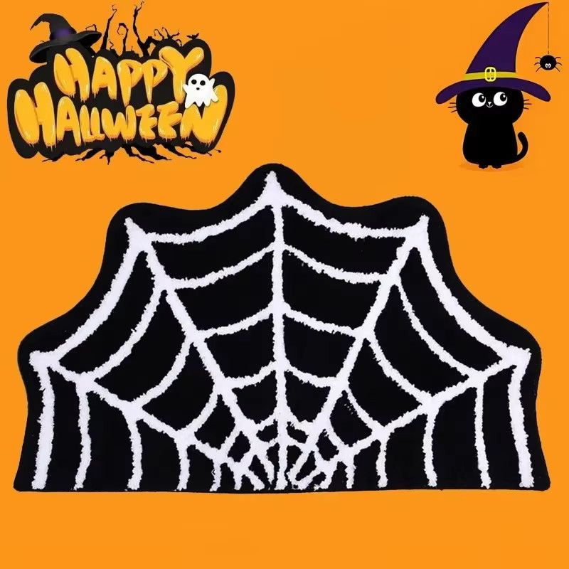 Halloween Spinnennetzmatte aus Kristall-Samt mit Fledermaus-Design, rutschfeste Dekorationsmatte für deine Heimdekoration oder den Eingangsbereich - Bild 2