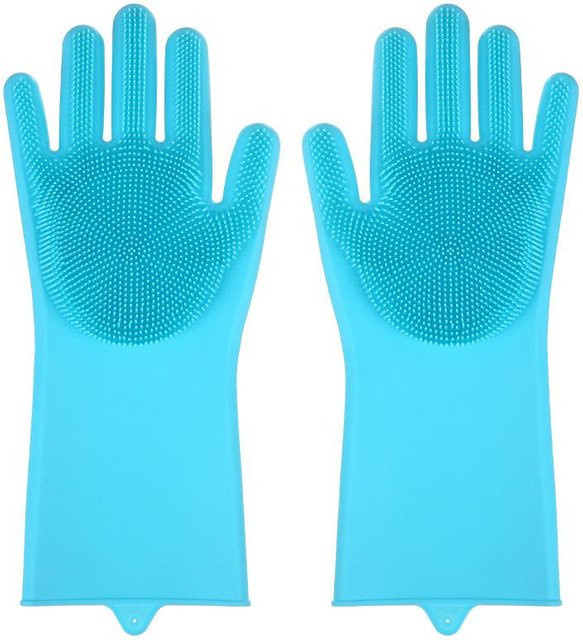 YIRAN Silikon Spülhandschuhe mit Bürstenfunktion in Blau für die Küchenreinigung und Haustierpflege - Bild 1