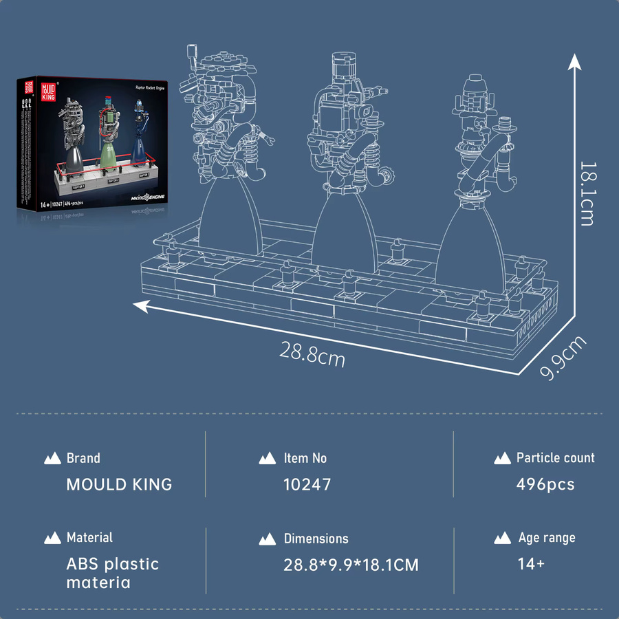 MOULD KING Raptor Rocket Engine Building Set, Weltraum, 496 Teile, ab 14 Jahren - Bild 5