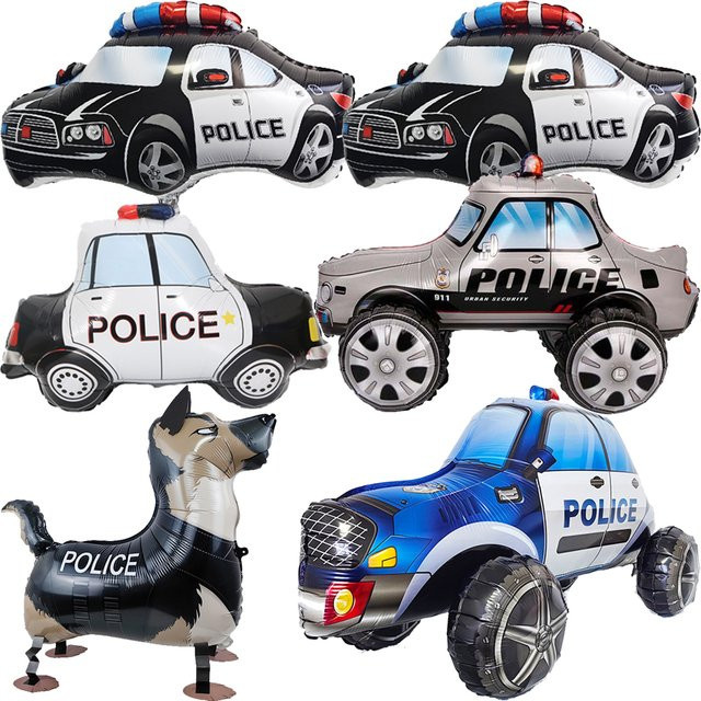 Polizei-Party-Ballon-Dekorationen, Polizeihund und Auto, Folie, 3D-Luftballons - Bild 1