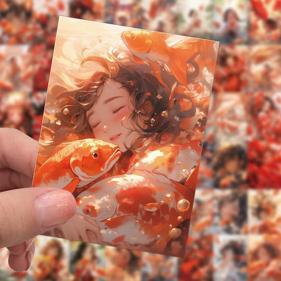 60 Stück Koi Karpfen Anime Mädchen wasserfeste Graffiti Aufkleber in Multicolour von BulingBulingStickers Shop - Bild 2