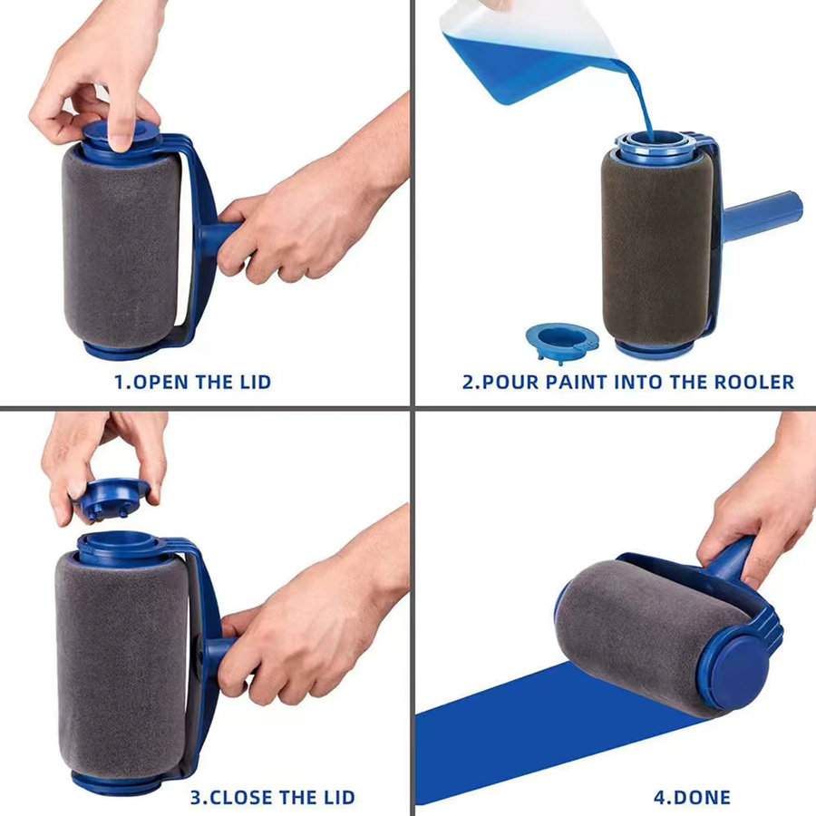 Professionelles Farbroller-Set mit Eckpinseln und Schaumstoffrollen in Blau für Innenräume und Haushalt - Bild 3