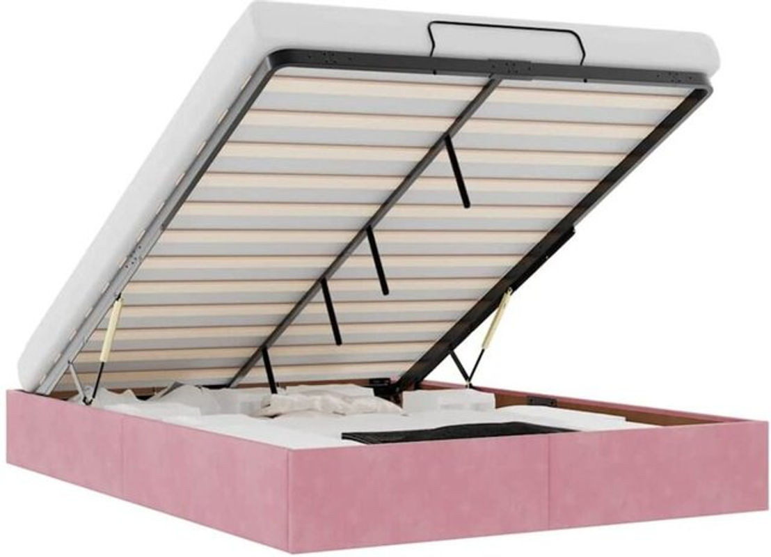 Vidaxl Ottoman Polsterbett aus Samt in Rosa ohne Matratze B/T/H: 140 x 200 x 23,5 cm - Bild 1