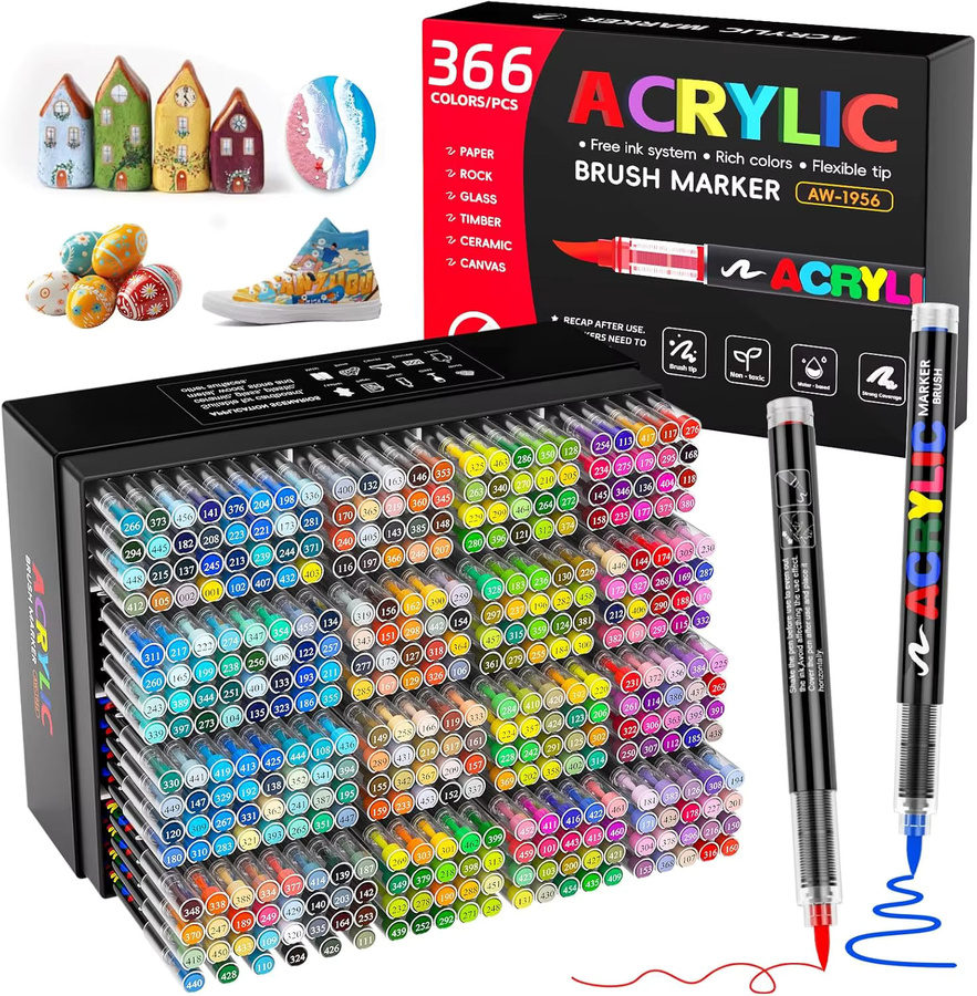 Acryl-Marker-Set mit Pinselspitze in 12 bis 418 Farben, abwaschbare Malmarker für Stein, Glas, Keramik, Leinwand und Holz, Multicolor - Bild 4
