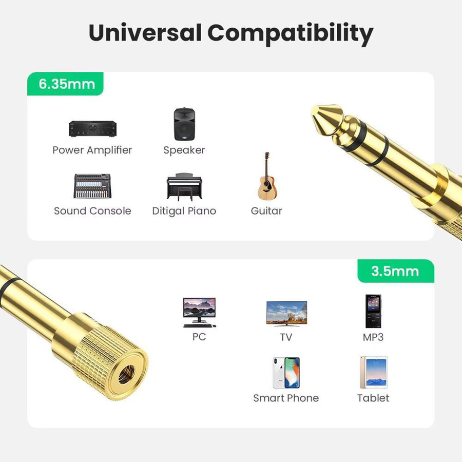 Liulz Audio-Adapter vergoldet von 6,35 mm Stecker auf 3,5 mm Buchse für Kopfhörer, Mikrofon und AUX - Bild 2