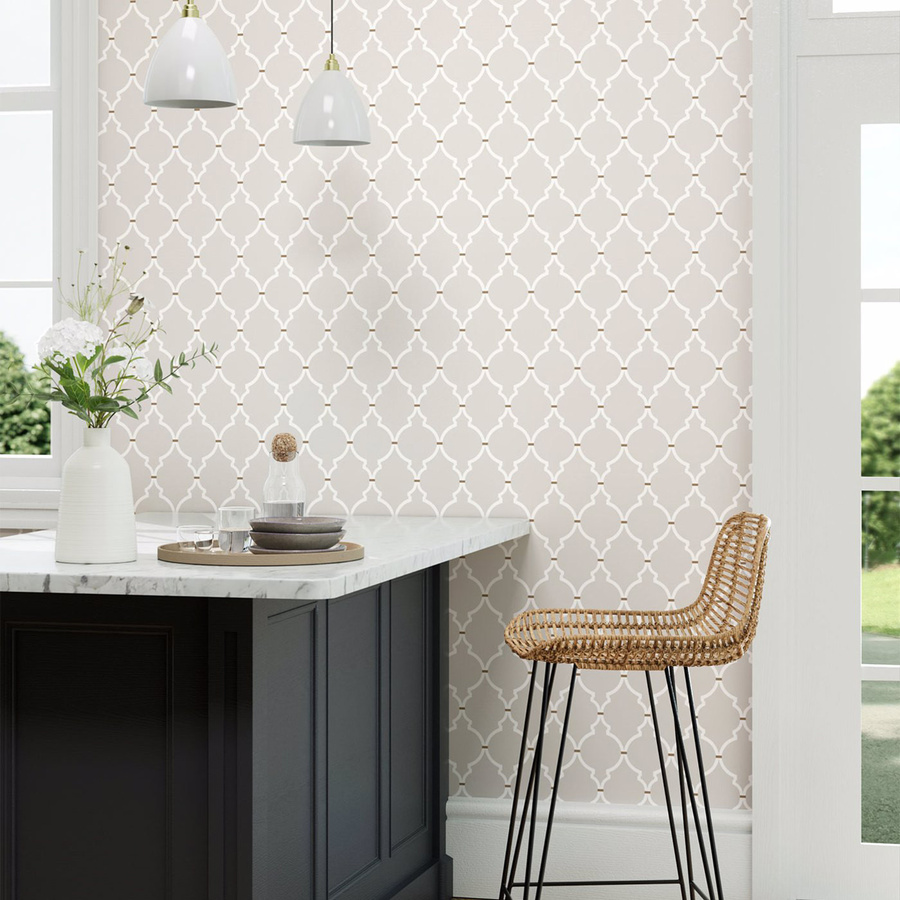 Sanderson Tapete Empire Trellis in Silver/Calico mit geometrischem Abstract-Muster, Vlies, Matt - Bild 1