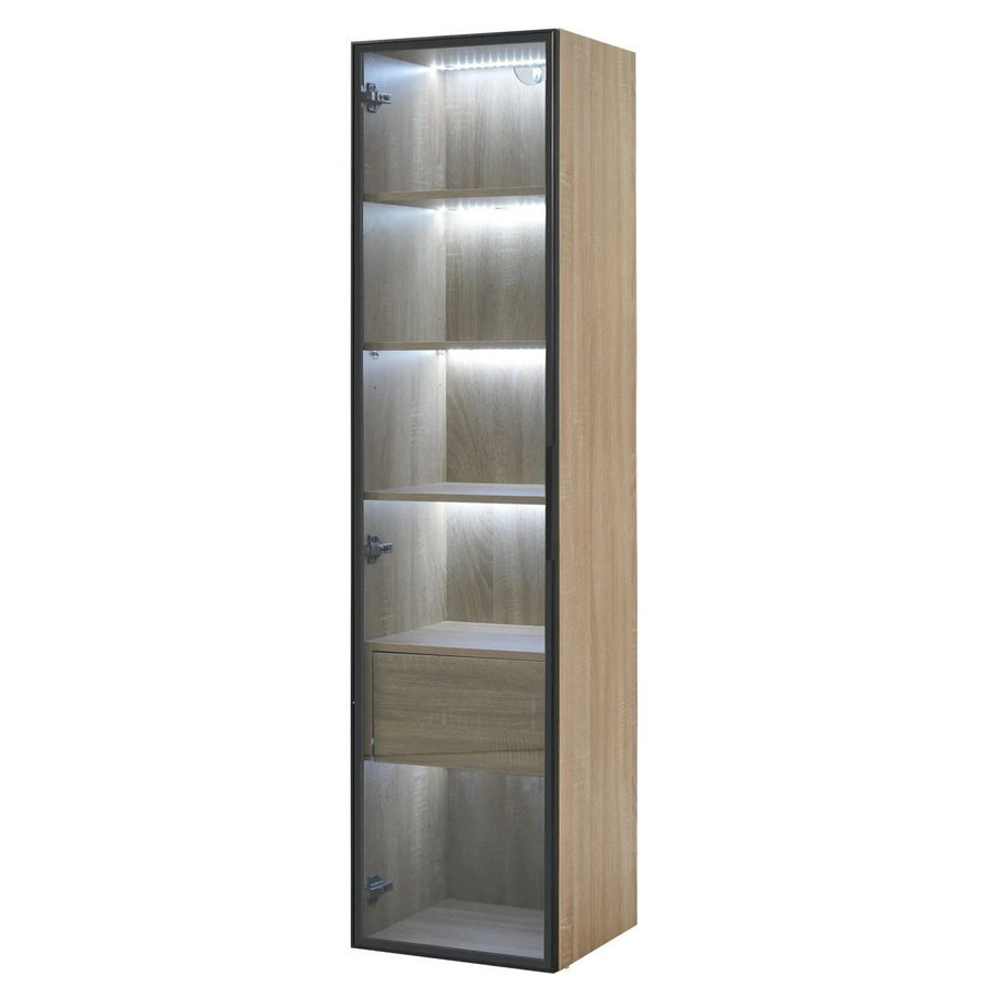 okwish Badezimmerschrank in Natur mit integrierter Lichtleiste, Glastür, 1 Schublade und 1 Tür, B/T/H: 40 x 35 x 165 cm - Bild 2