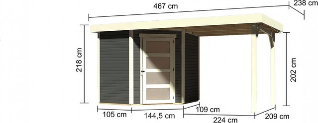 Karibu Gartenhaus Schwandorf aus Holz in Terragrau mit Flachdach und Anbaudach B/H/T: 433 x 218 x 217 cm - Bild 4