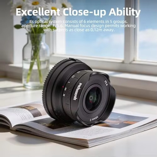 PERGEAR 10mm F5.6II APS-C Fisheye-Objektiv mit manueller Fokussierung für Fuji XF, M43, Sony E, Canon EOS M und Nikon Z Mount Spiegellose Kameras, Schwarz - Bild 3