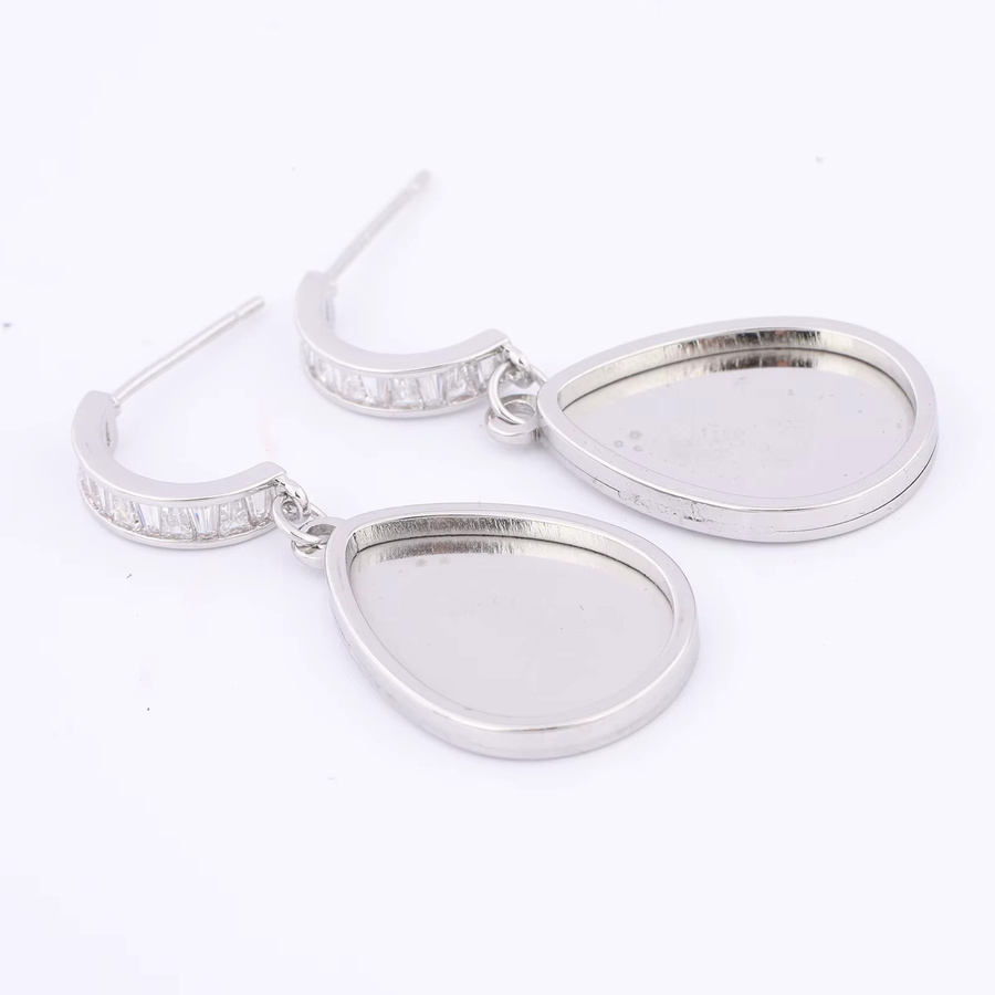 Ohrringrohlinge Edelstahl, Silber, Zirkonia, Unisex - Bild 2