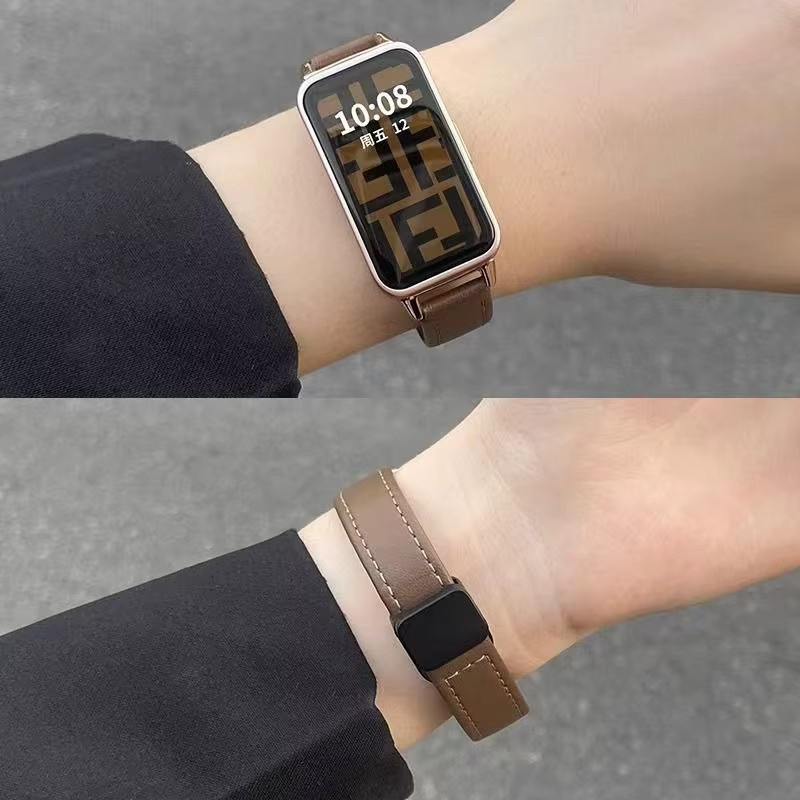 Uhrenarmband Leder, Magnetisch, Schwarz, Unisex, für Huawei Band 10 9 8 - Bild 6