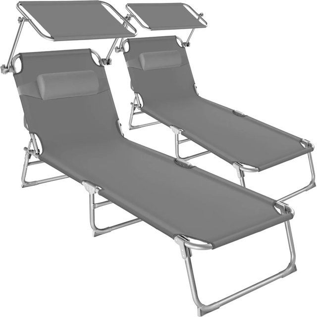 tectake 2er Set Sonnenliege Chloé Grau, klappbar mit Sonnendach und verstellbarem Kopfpolster, B/T/H: 190 x 68 x 111 cm - Bild 2