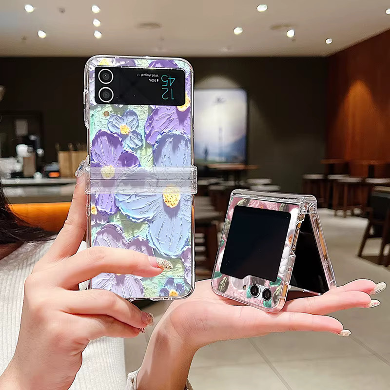 Samsung Galaxy Z Flip Schutzhülle mit Ölgemälde-Blumen-Design, Harte PC-Handyhülle für Samsung Z Flip 5G, Mehrfarbig - Bild 2