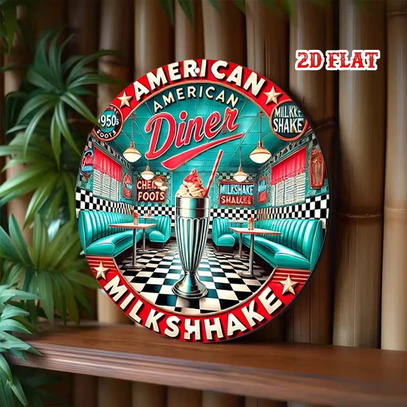 Potdemiel Vintage 1950er Jahre American Diner Milkshake Rundes Aluminiumschild aus Metall, Wanddekoration Mehrfarbig, Durchmesser: 20 cm - Bild 5