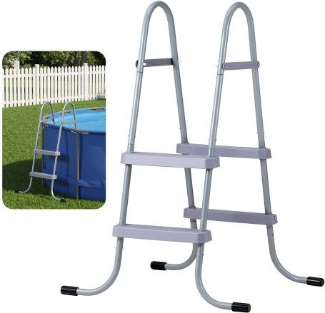 VEVOR Above Ground Pool Leiter, 2-stufige A-Frame Schwimmbadtreppe aus Stahl für 83,8 cm hohe Poolwände, Tragkraft 136 kg, rutschfeste breite Trittstufen, Grau - Bild 1