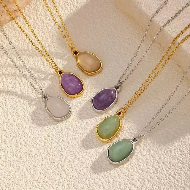 ETCAVCE Halskette, Edelstahl, Goldfarben, Opal-Stein, Damen - Bild 1