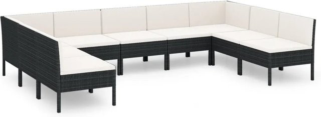 vidaXL 9-tlg. Garten-Lounge-Set in U-Form aus Poly-Rattan mit Auflagen und pulverbeschichtetem Stahlgestell, Schwarz - Bild 1