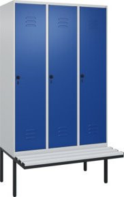 C+P Spind Classic PLUS Garderobenspind mit Sitzbank, 3 Abteile, Lichtgrau, B/T/H: 212 x 120 x 81,5 cm - Bild 1
