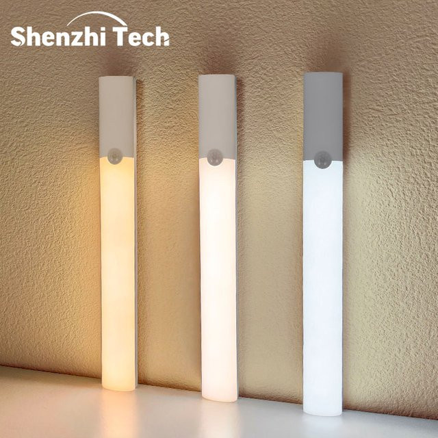 Shenzhi Tech LED Nachtlicht mit PIR-Bewegungssensor und Induktions-Magnetbefestigung, weiße Lichtleiste mit 3 Farbtemperaturen und wiederaufladbarem Akku für Schrank, Flur und Möbel - Bild 1