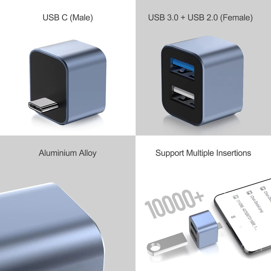 AVOXEN USB-C auf USB 3.0 Hub, 2-in-1 Hochgeschwindigkeits-Adapter mit 2 Anschlüssen, 5 Gbit/s, Aluminium, für Laptop und MacBook - Bild 4