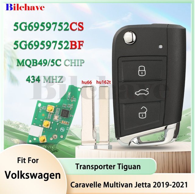 Jingyuqin Fernbedienungsschlüssel 434MHz für Volkswagen Transporter Tiguan Caravelle Multivan Jetta 2019-2021, Farbe: Schwarz - Bild 1