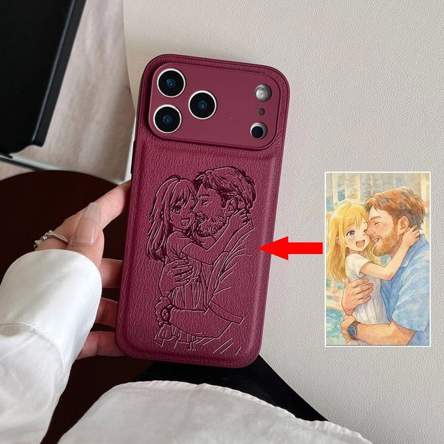 Personalisierte iPhone Schutzhülle mit Lasergravur deines Fotos für iPhone 17 16 15 14 13 Pro Max Plus Air in Weiß oder Rot - Bild 1
