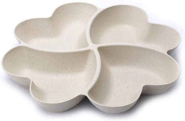 Bestbags Herzförmiger Obstteller mit 4 Fächern, Snackteller für Süßigkeiten und Trockenfrüchte, Weiß, Durchmesser: 23 cm - Bild 1