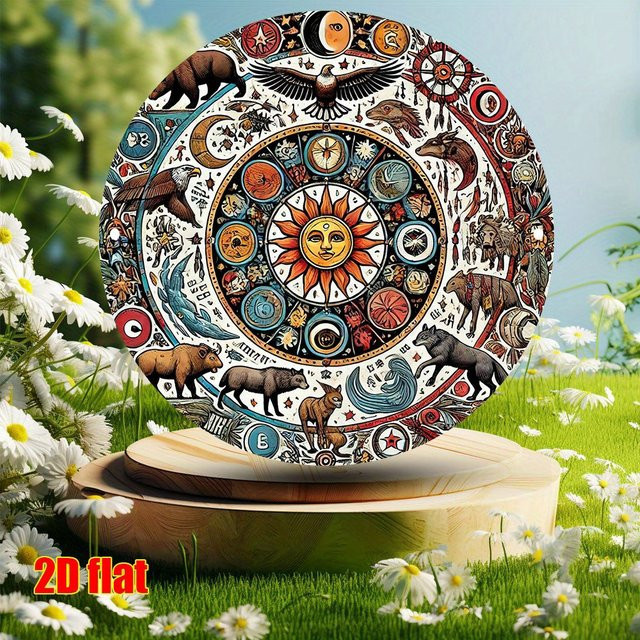 Potdemiel Medizin Wheel Totem Guide Retro-Metallbild aus Aluminium, kreisförmig, Mehrfarbig, Durchmesser: 20,3 cm - Bild 1