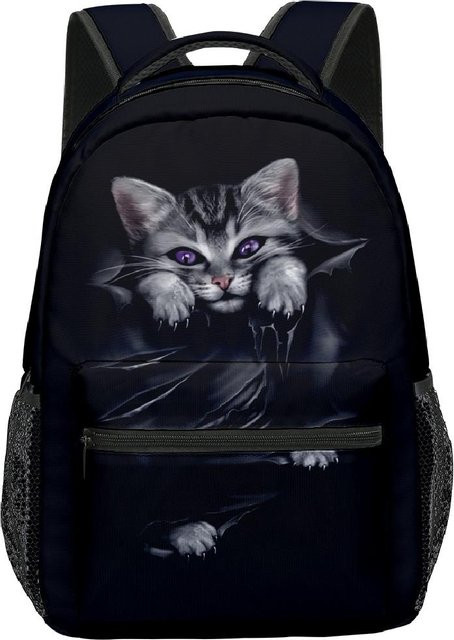 Fancy Style Studio Schulrucksack mit Katzenmuster aus wasserdichtem Oxford-Material in Schwarz - Bild 1