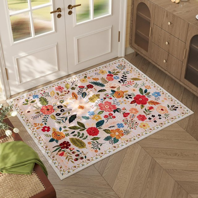 VIKAMA Fußmatte mit Boho-Blumenmuster in Multicolour, rutschfest und maschinenwaschbar, B/T: 60 x 40 cm - Bild 1