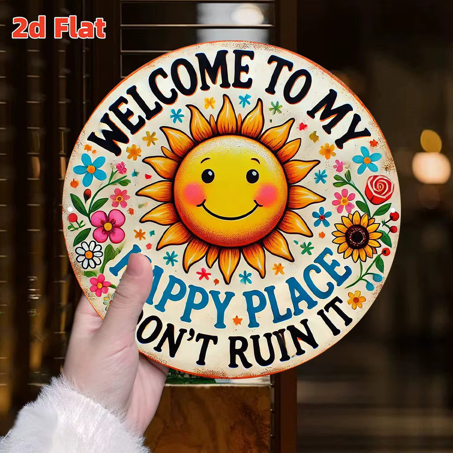 2Dflat Whimsical Playground Willkommensschild aus Aluminium in Orange mit Sonne und Blumen Design, B/H: 20 x 20 cm - Bild 3