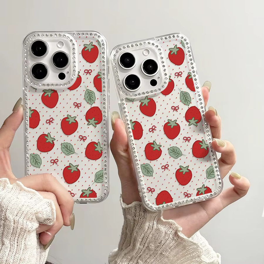 Caynes Transparente Handyhülle mit Erdbeer-Fliege für iPhone 17 16 15 14 13 12 Pro Max Air, Stoßfeste Kunststoff-Schutzhülle - Bild 2