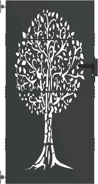 vidaXL Gartentor aus Cortenstahl in Schwarz mit Baumdesign, Breite: 85 cm, Höhe: 75 cm - Bild 1