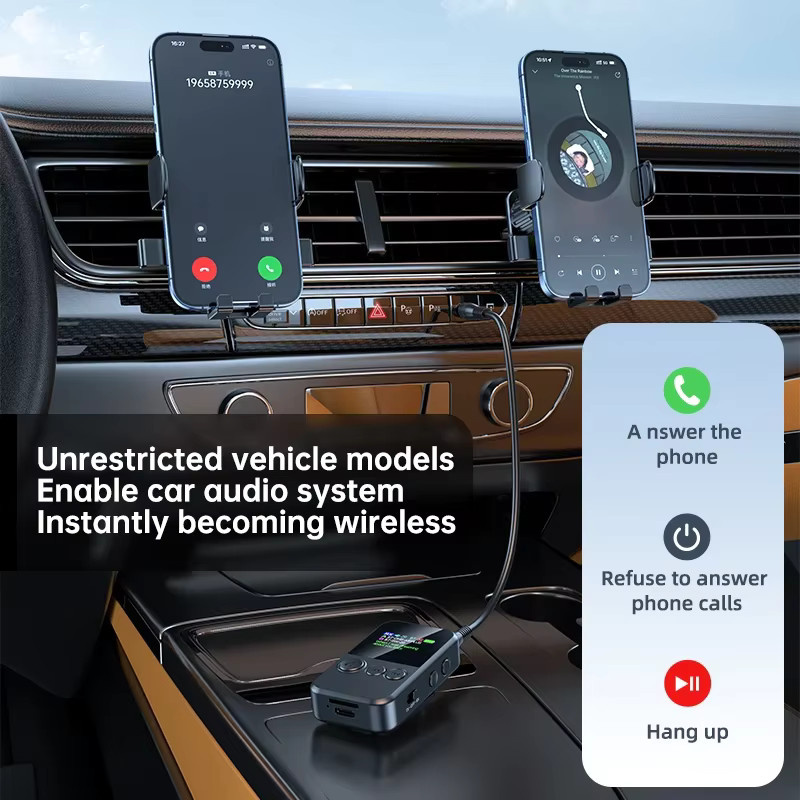 Kebidu Bluetooth 5.4 Empfänger und Sender mit LED Digital Display, 3,5mm AUX und TF-Kartenslot, Wireless HiFi Audio Adapter in Schwarz - Bild 2