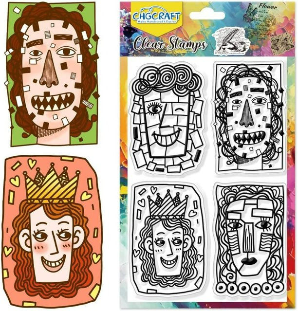 Transparenter Graffiti-Charaktere Stempel mit abstrakten Gesichtern für DIY-Scrapbooking in Multicolour - Bild 1