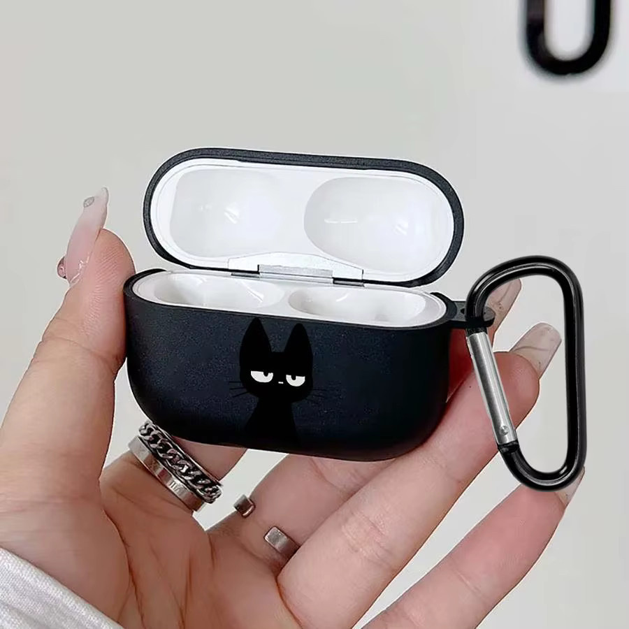 Schutzhülle mit Cartoon-Katzen Kopf für Apple AirPods Pro, Pro 2, Pro 3 und AirPods 4 in Schwarz - Bild 5