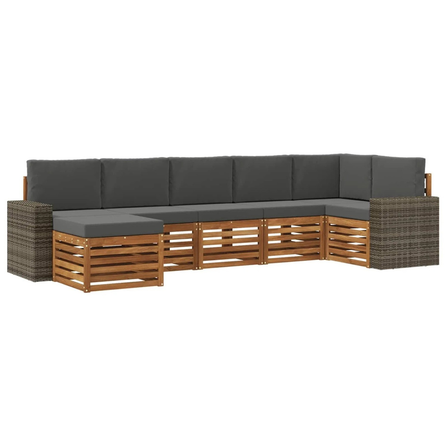 vidaXL Ecksofa Set in L-Form aus Akazienholz mit 7 Kissen in Anthrazit - Bild 2