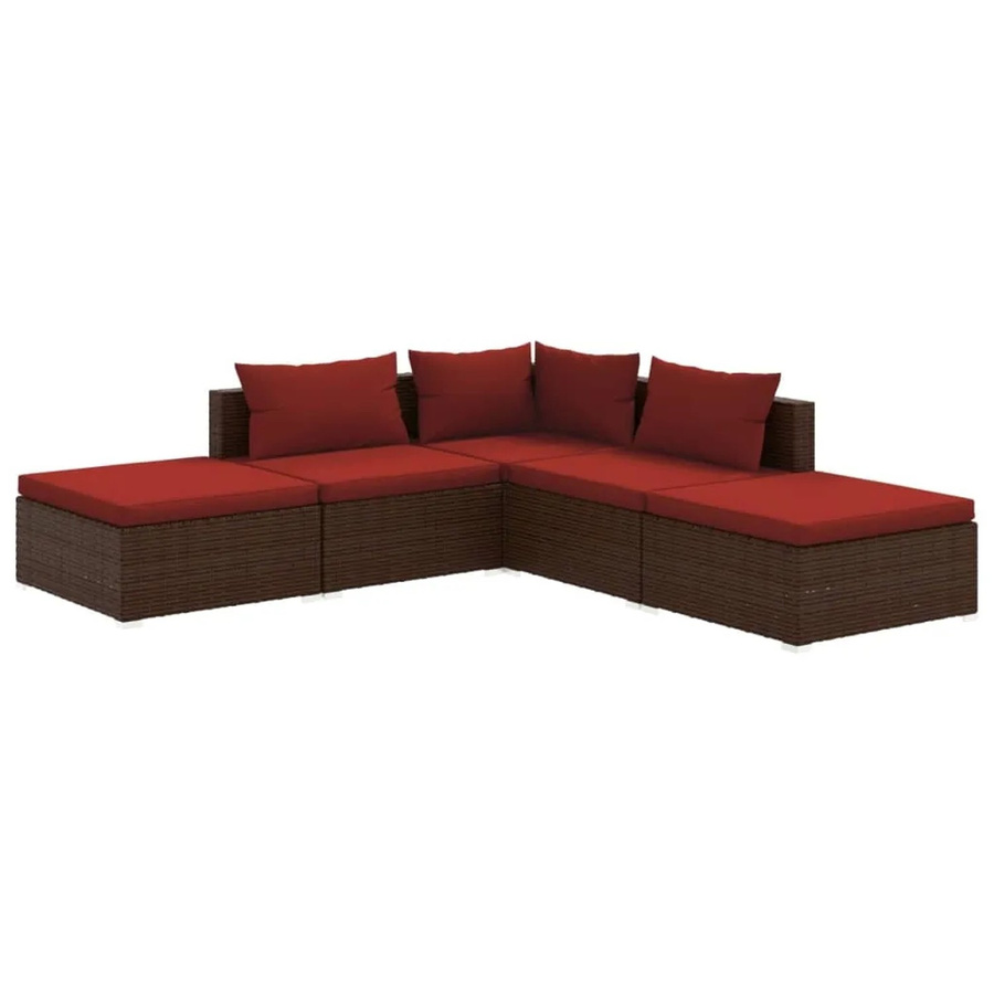 vidaXL 5-tlg Garten-Lounge-Set aus braunem Poly-Rattan mit Polstern und Kissen in L-Form - Bild 2