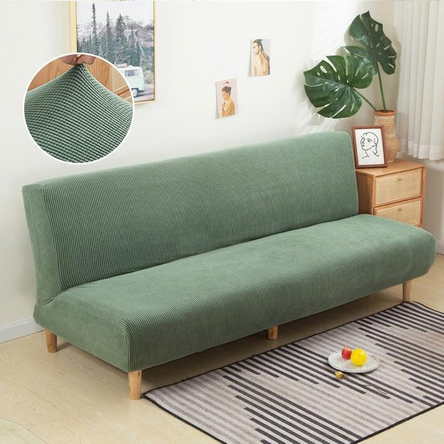 Einfarbiger Polarfleece Sofa- und Bettbezug ohne Armlehnen in Grün, elastischer Stretch-Bezug für Bank und Klappmöbel, Länge: 190-210 cm - Bild 1