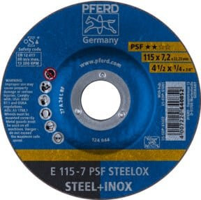 PFERD Schruppscheibe PSF STEELOX Universallinie für Stahl und Edelstahl, Blau, Durchmesser: 115 mm, Breite: 7,2 mm, Bohrung: 22,23 mm - Bild 1