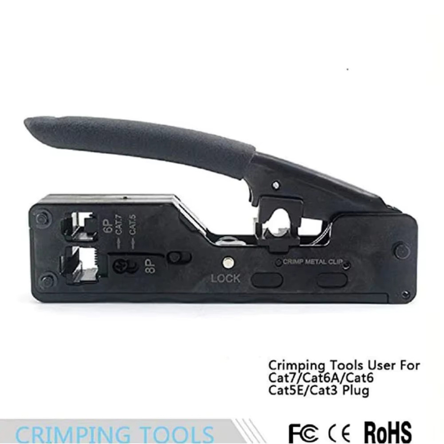 AMPCOM EZ-Type RJ45 Netzwerk-Crimper AM-718 in Schwarz für LAN CAT8/7/6A/6/5E STP/UTP und RJ11/12 TEL Modularkabel mit Crimp- und Cut-Funktion - Bild 2