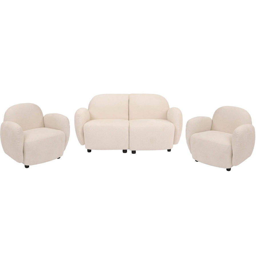 Wohnzimmer-Set MCW P33 mit 1 Sofa und 2 Sesseln aus Chenille in Creme - Bild 2