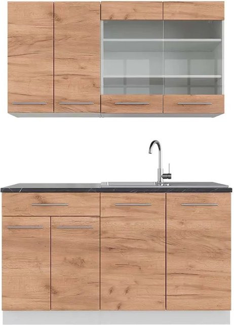 Vicco Fame-Line Singleküche Goldkraft Eiche/Weiß/Anthrazit, Breite: 140 cm - Bild 1