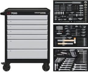 Kraftwerk Werkstattwagen BASIC LINE LT700 in Grau mit 7 Schubladen und 259-teiligem Zubehör - Bild 1