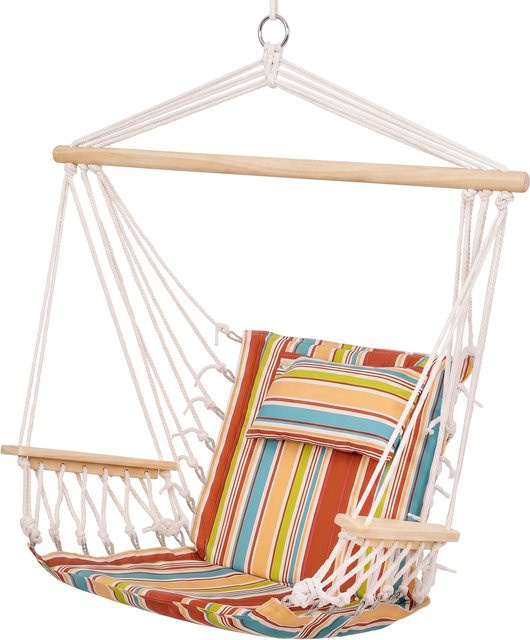Outsunny Hängesessel im Boho-Design mit Kissen und Querstrebe, mehrfarbig gestreift, für Garten und Balkon - Bild 1