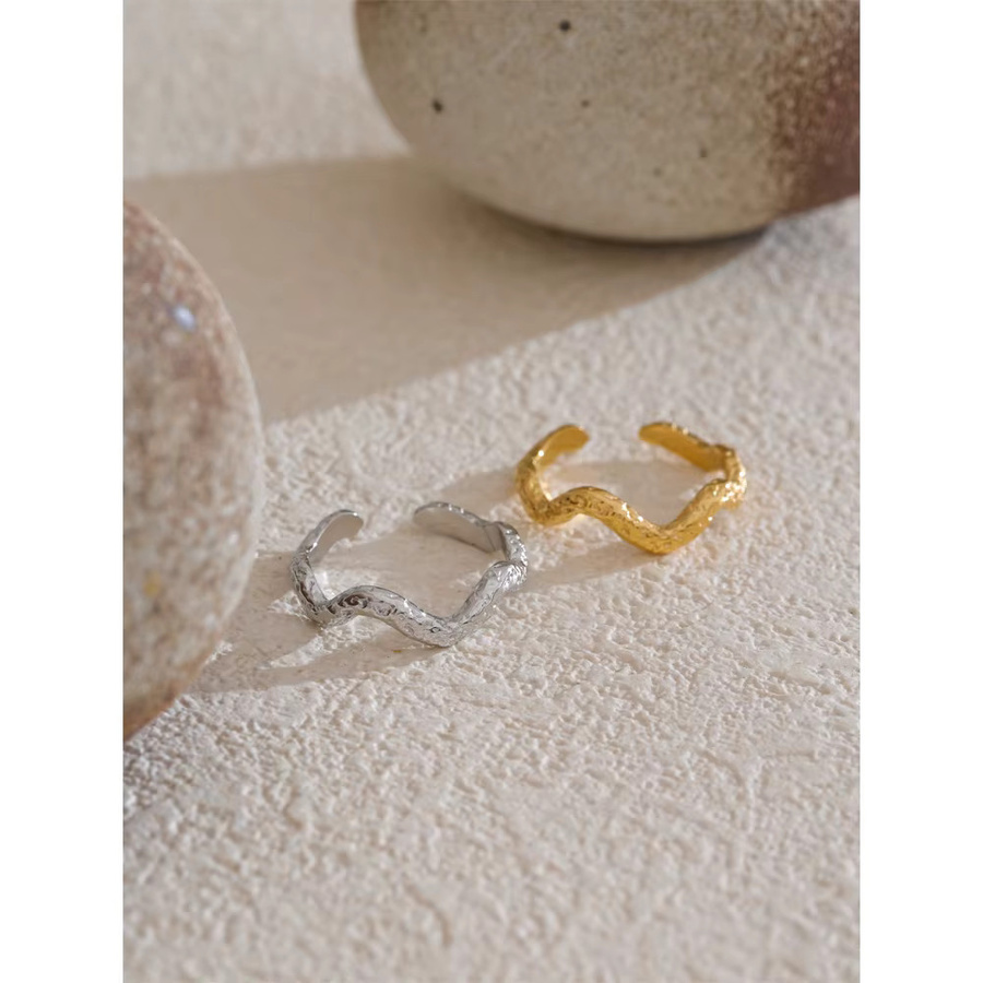 Yhpup Ring Edelstahl, unregelmäßig, geometrisch, verstellbar, Unisex - Bild 1