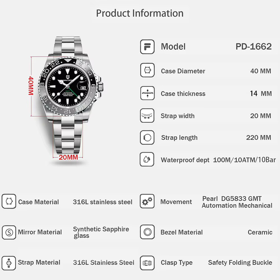 PAGANI DESIGN Armbanduhr GMT, Automatik, Edelstahl, 40 mm, Herren - Bild 6