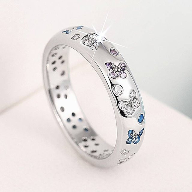 Huitan Ring, Schmetterlings-Design, Zirkonia, silberfarben, Damen - Bild 1